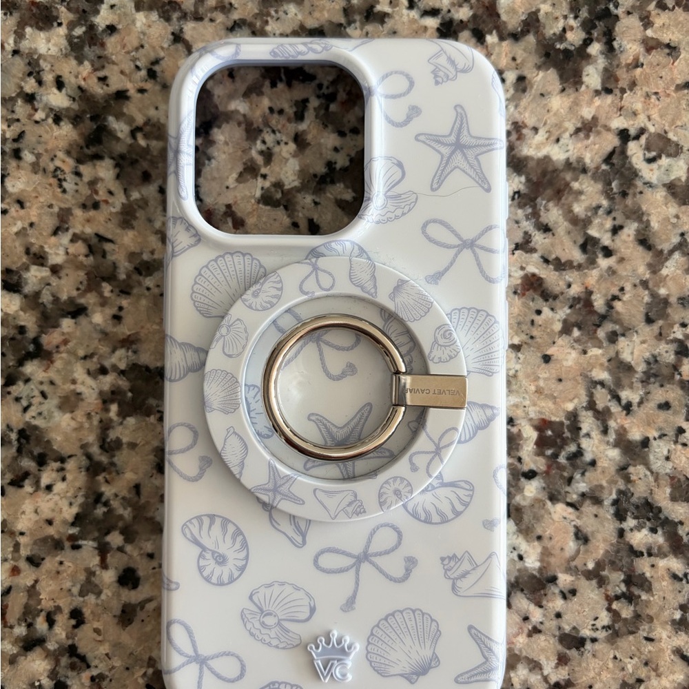 White Seashell Pattern Phone Case with Ring Holder